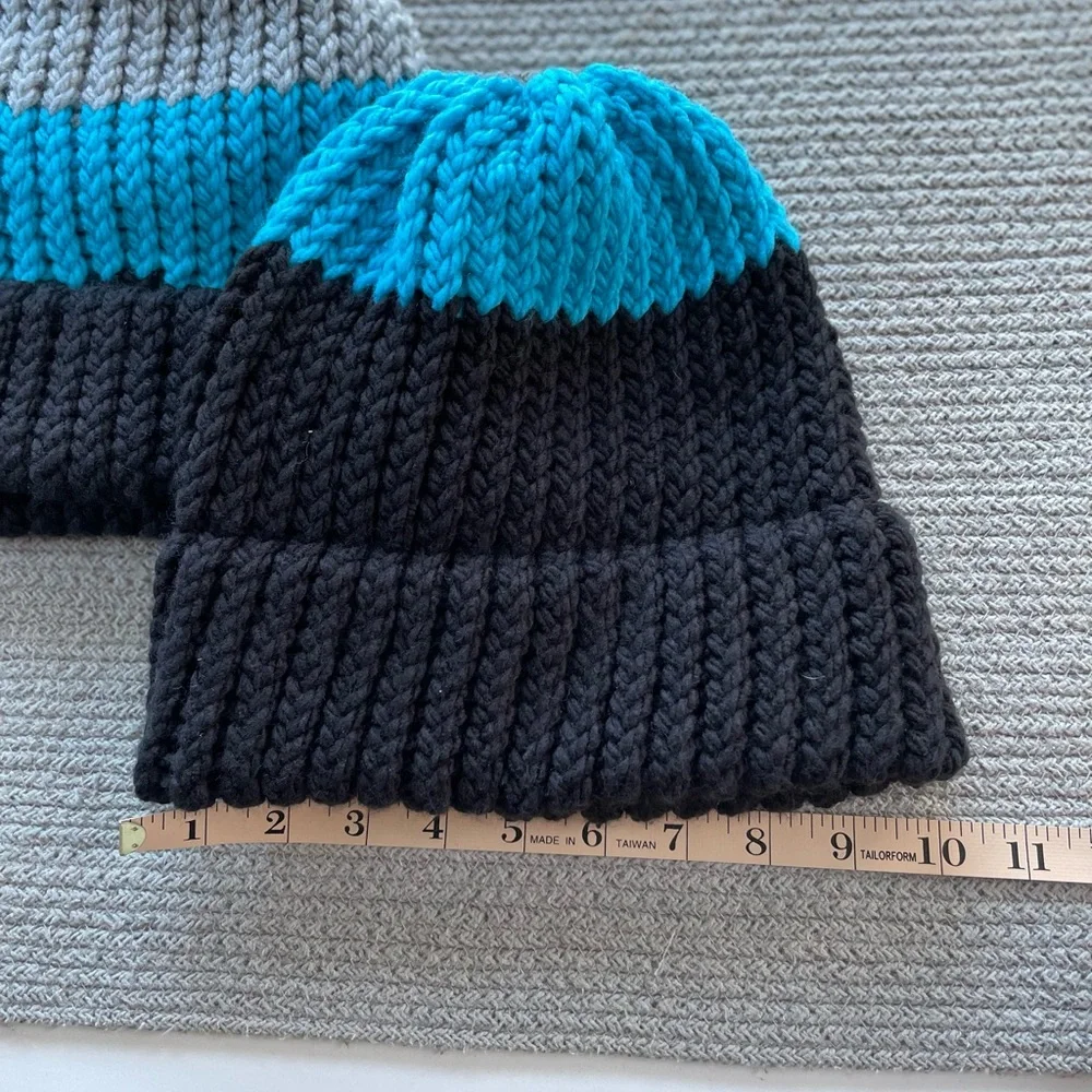 Set/2 Handknit Beanie Winter Hats Gray Turquoise Black Fisherman Aesthetic